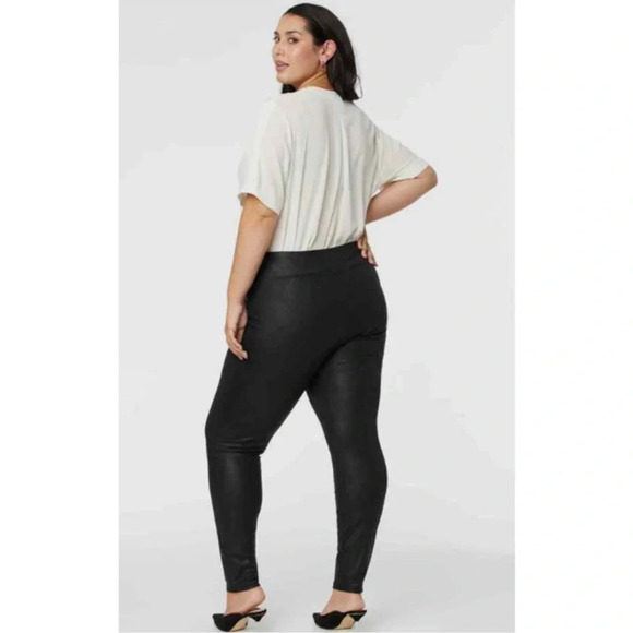 NYDJ Pull-On Skinny Legging Pants 0X Black Metallic Coated Textured Faux Leather - Picture 2 of 10